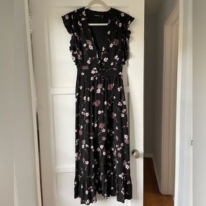 MINKPINK black and pink flower midi dress - size medium